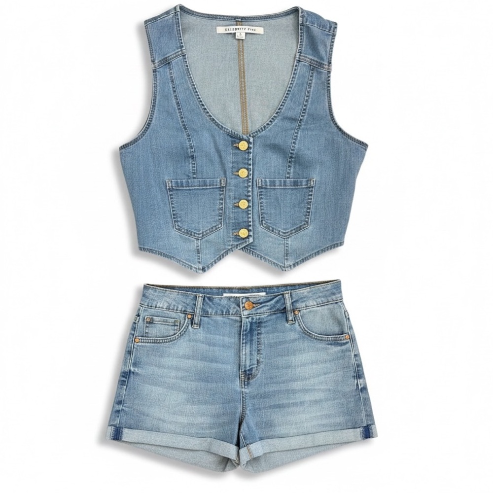 Denim Vest and Short Set 2 PC Set, NEW
